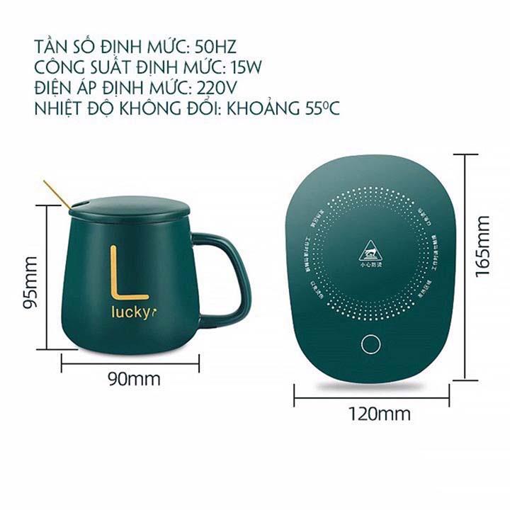 Bộ Cốc Ly Sứ Hâm Nóng Lucky Thông Minh Cao Cấp, Kèm Đế Điện Hâm Cafe, Sữa, Trà