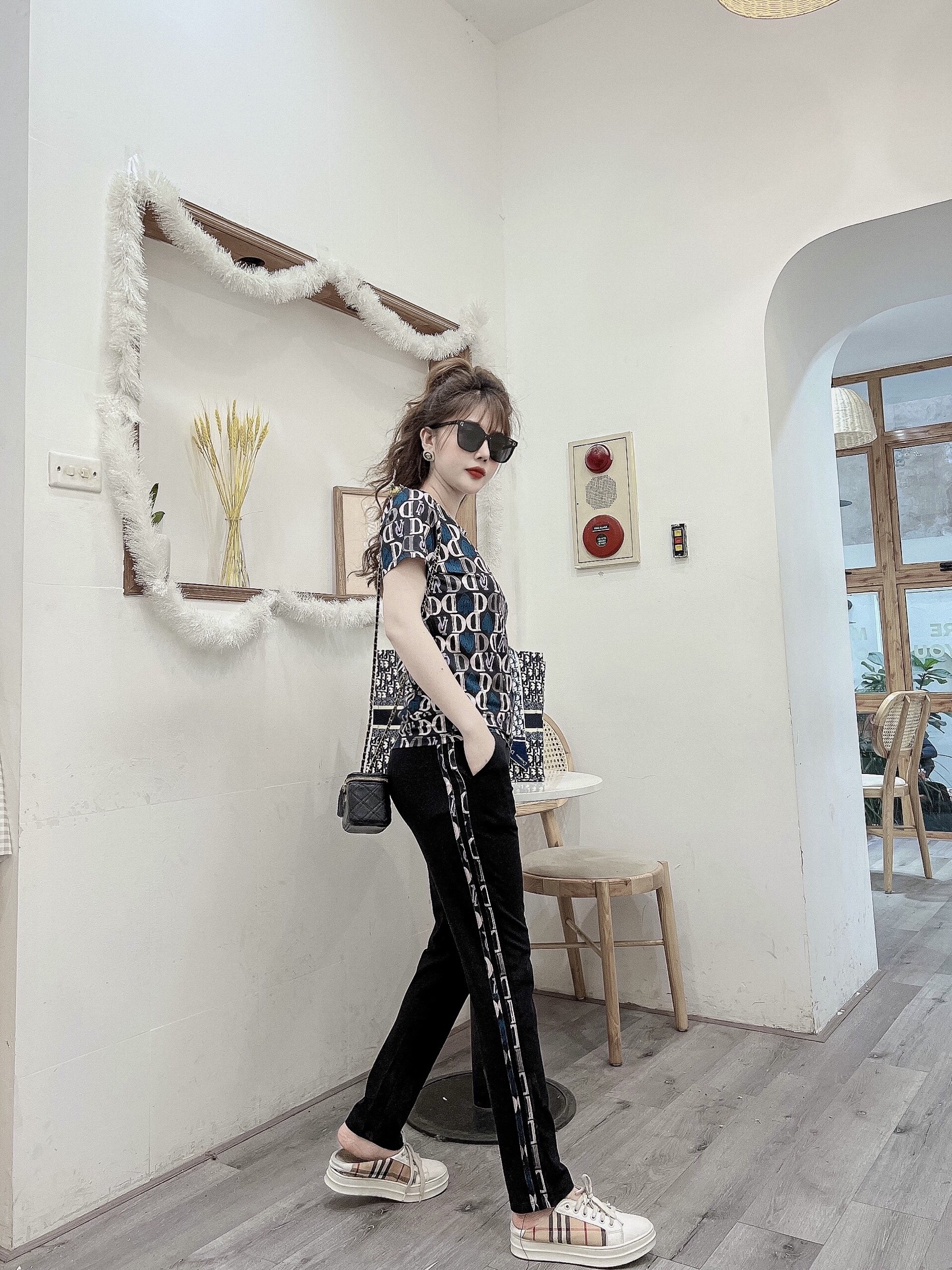 Đồ bộ thun cotton nữ họa tiết in 3D chữ D