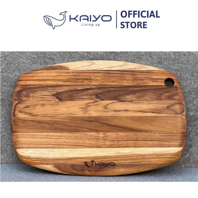 Thớt gỗ teak vân ngang Kaiyo, hình oval, size S - 30 x 20 x 1,4cm