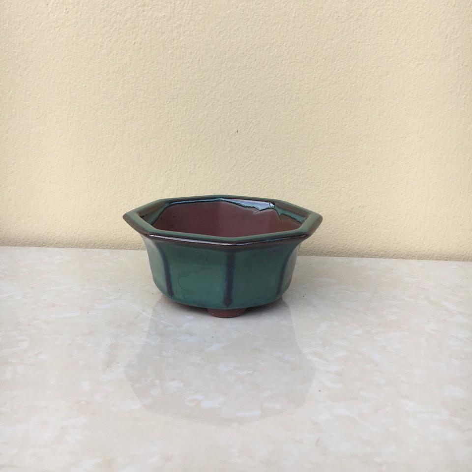Chậu bonsai bát giác loe mini men hỏa biến gốm Bát tràng 1 size BM-05