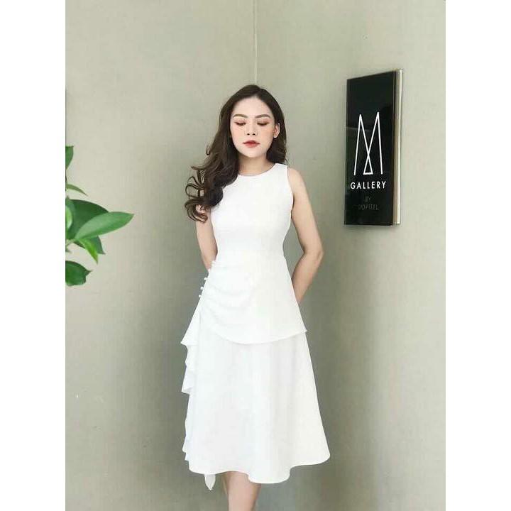 Đầm nữ trắng đỏ hồng Xòe dài Cao Cấp tầng bèo chiết eo sát nách bigsize dự tiệc lady xanh giá rẻ đẹp