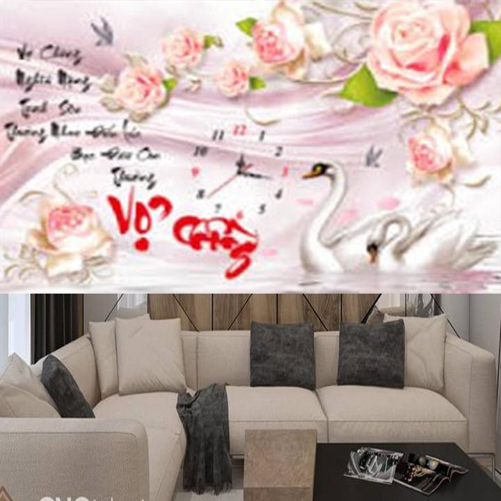 Tranh đá vợ chồng thiên nga hoa hồng DF631 - kích thước: 75 * 50cm.