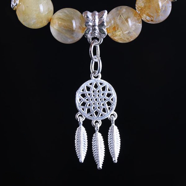Lắc tay đá Thạch Anh Tóc Vàng 8 ly mix Charm Dreamcatcher Bạc 925