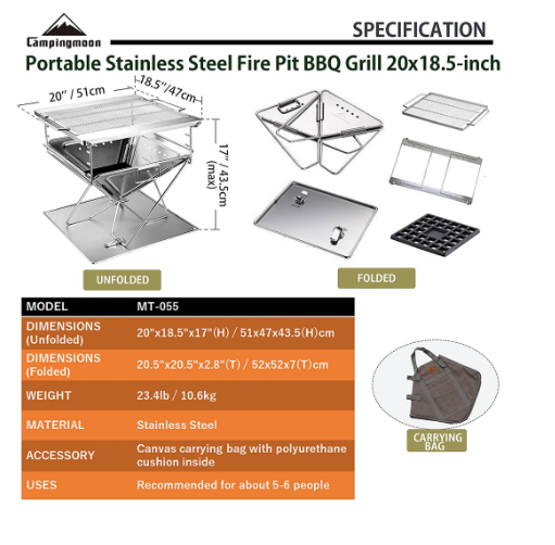 Bếp nướng than hoa gấp gọn 8-10 người Campingmoon MT-055