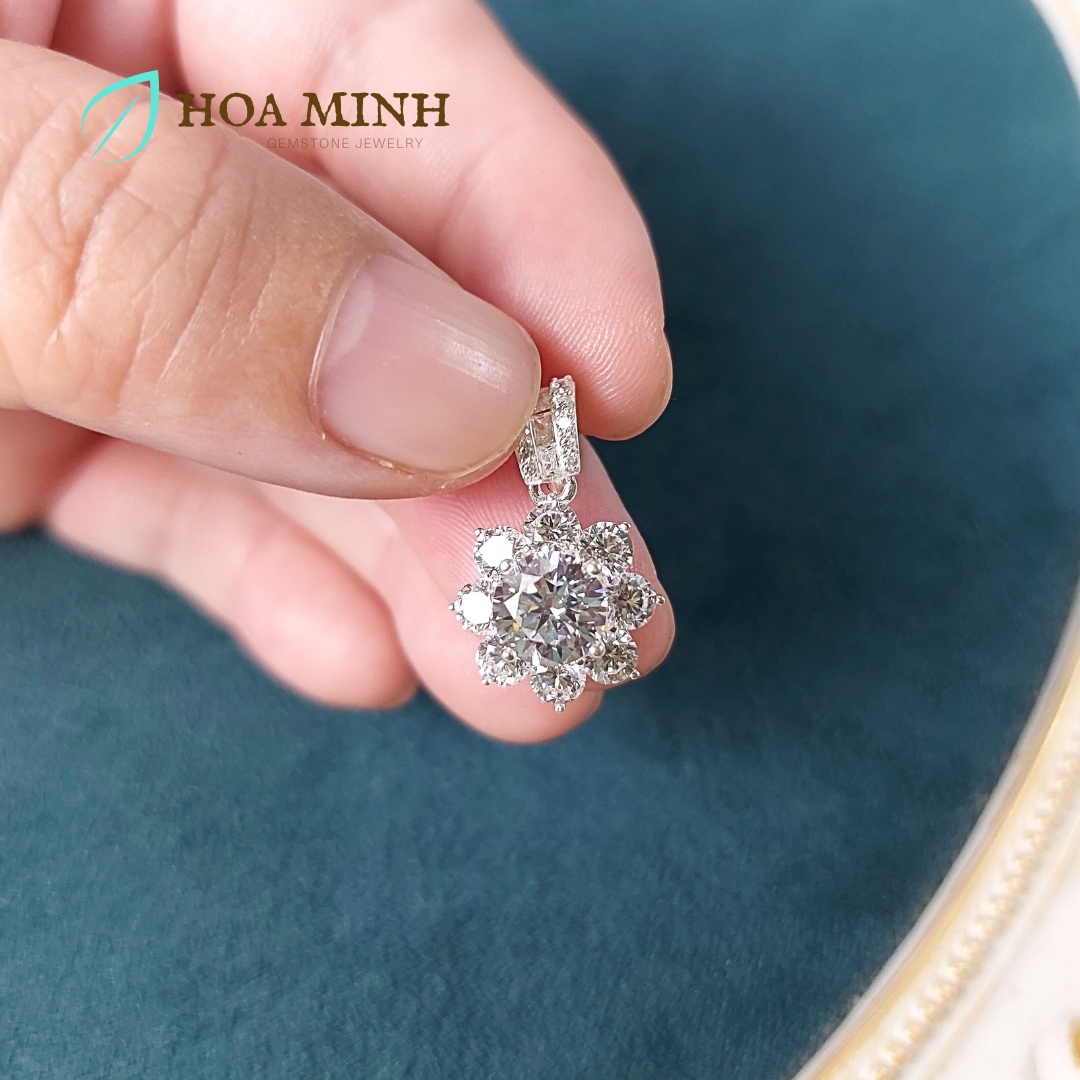 Mặt dây chuyền bạc đính đá hình hoa mai 8 cánh xinh xắn, bạc nguyên chất