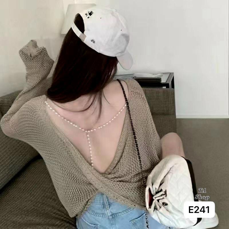 Áo len lưới xoắn lưng dây ngọc