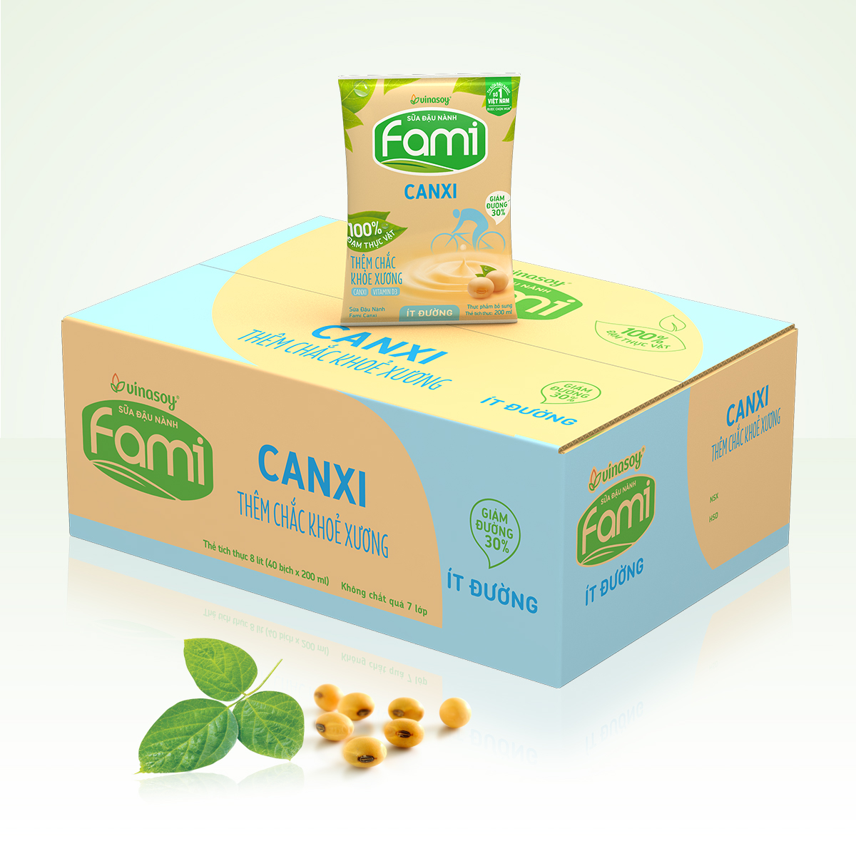 Thùng Sữa đậu nành Fami Canxi ít đường (200ml x 40 bịch)