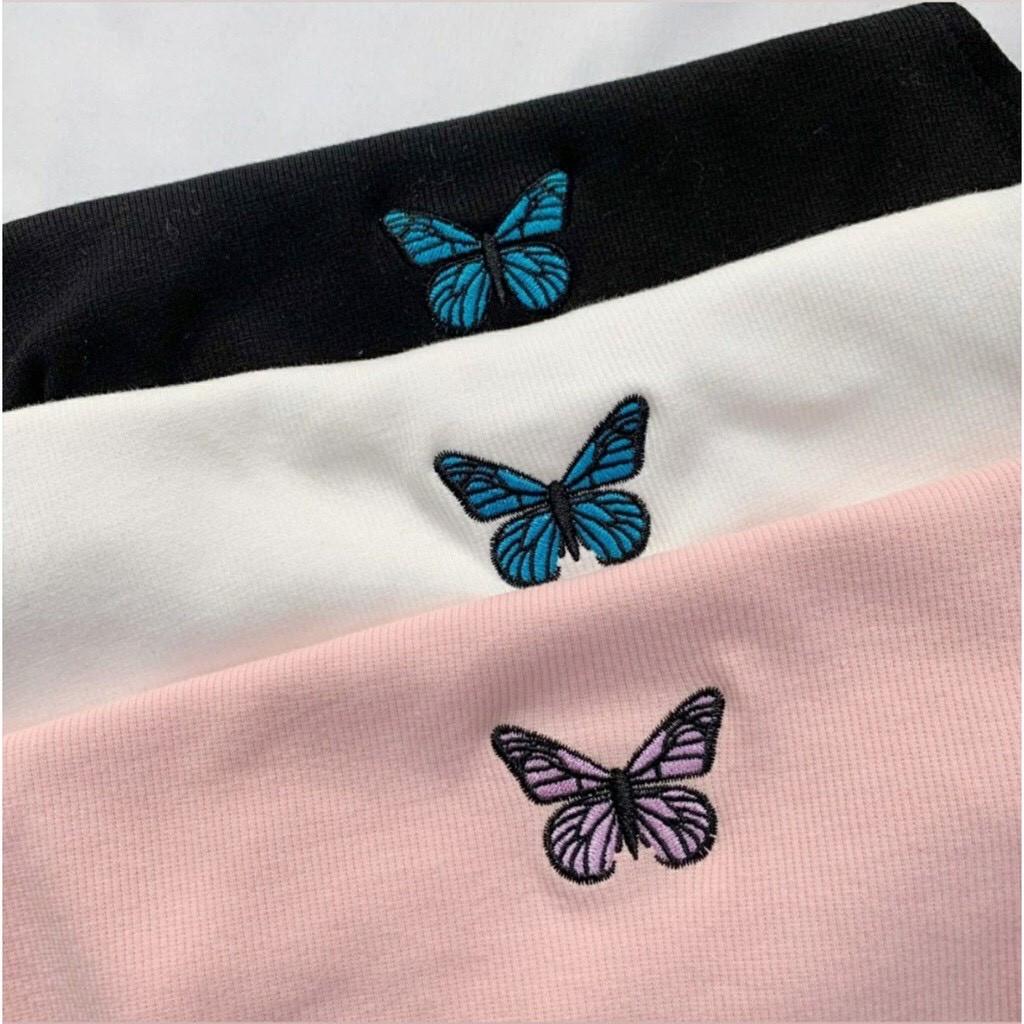 Áo Croptop Áo Ba Lỗ Nữ Thêu Bướm Xinh Xắn Chất Thun Cotton Mát Lịm