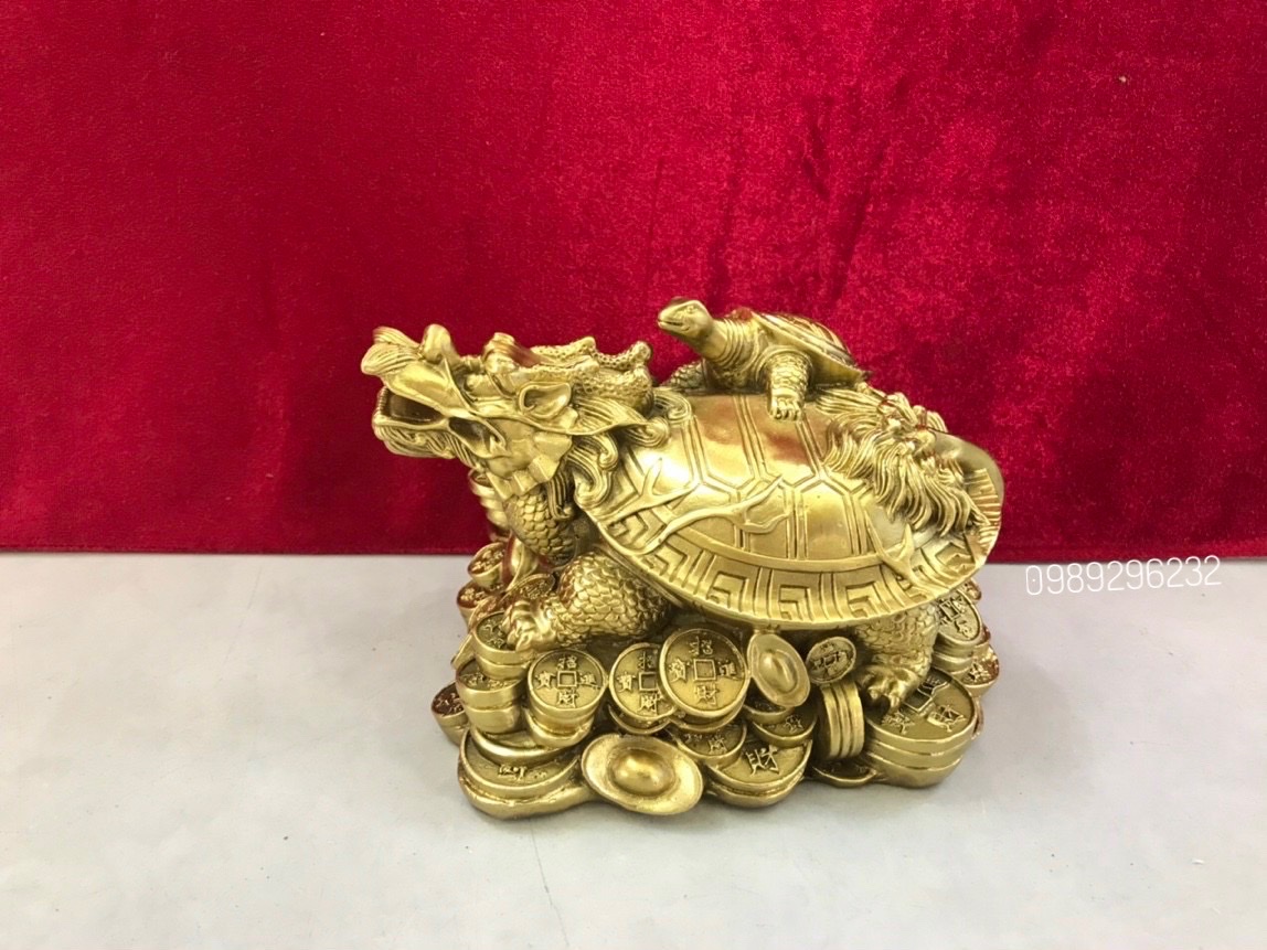 Long Quy cõng con cỡ trung đồng vàng - Long quy phong thủy tài lộc