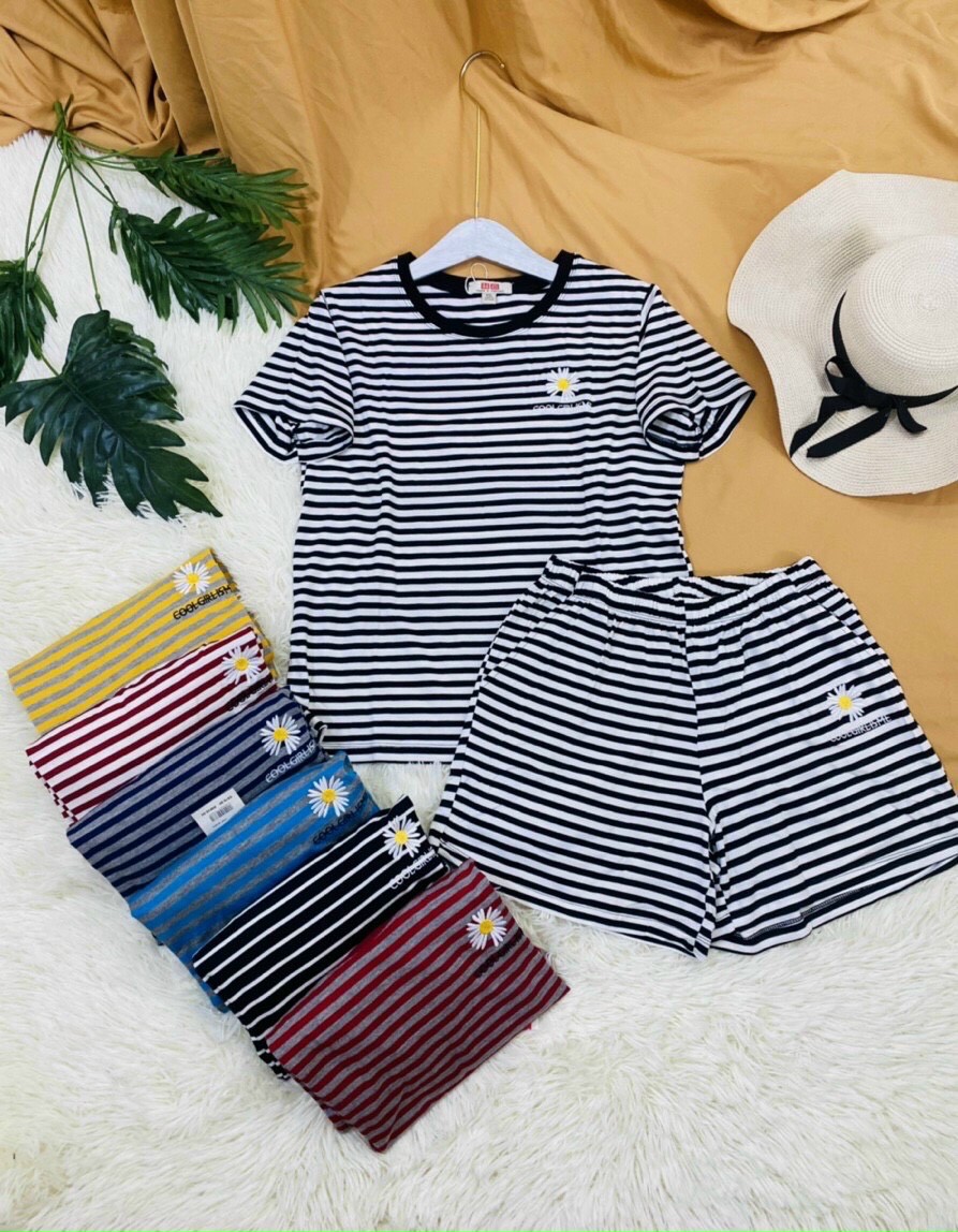 Bộ cộc kẻ quần đùi - giao màu ngâũ nhiên
