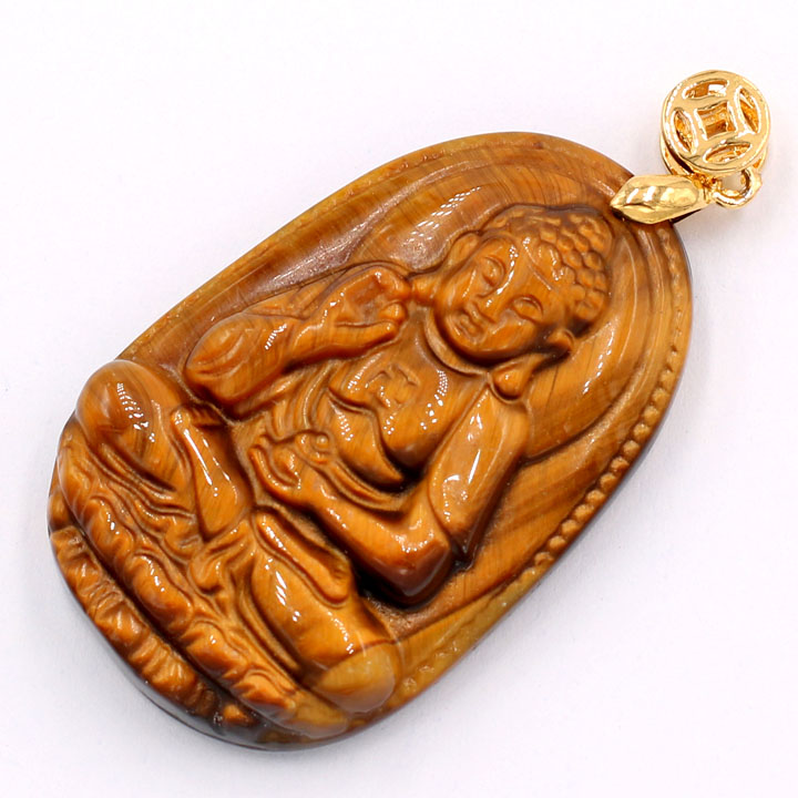 Mặt dây chuyền Phật A Di Đà - đá mắt hổ 5cm - kèm hộp nhung - tuổi Tuất, Hợi