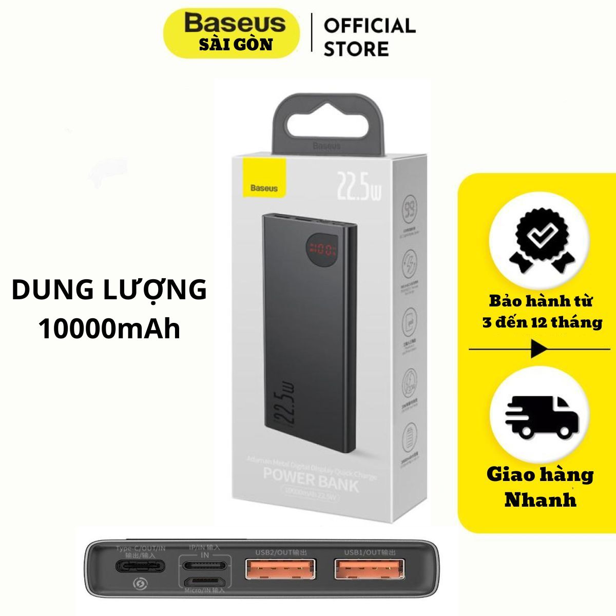 Pin dự phòng sạc nhanh 22.5W Baseus Adaman Metal Digital Display Quick Charge Power Bank (10000mAh, 20000mAh, 30000mah, 40000mAh)- HÀNG CHÍNH HÃNG