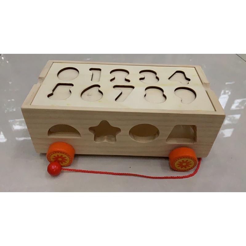 Đồ chơi trẻ em bộ xe kéo thả số và hình khối bằng gỗ an toàn cho bé từ 1 tuổi học màu sắc,các hình khối,vận động kéo xe