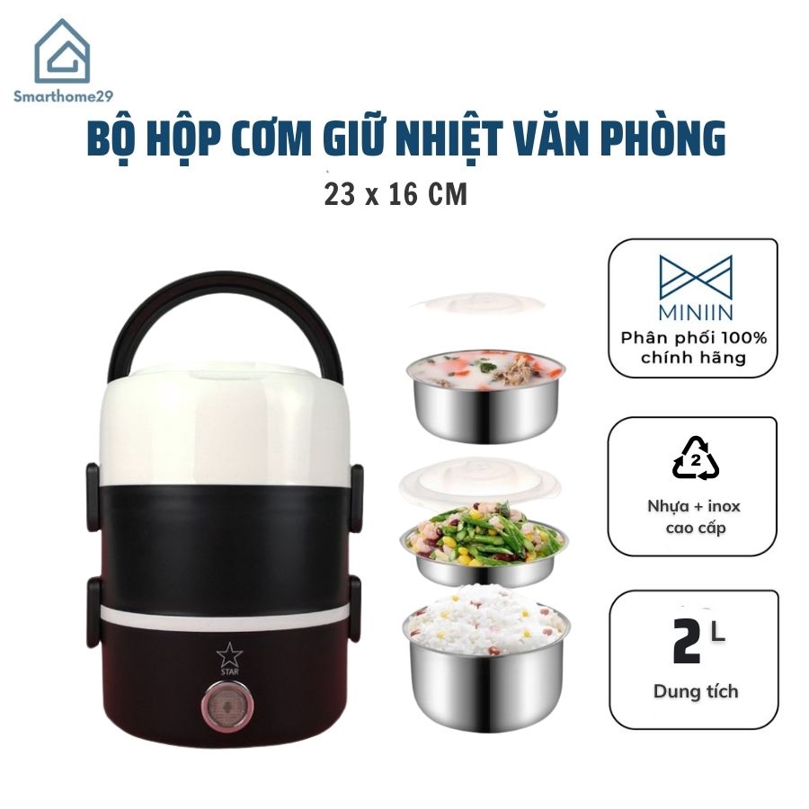 Bộ Hộp Cơm Giữ Nhiệt Văn Phòng Cao Cấp Cắm Điện inox 3 Tầng – Chính Hãng MINIIN