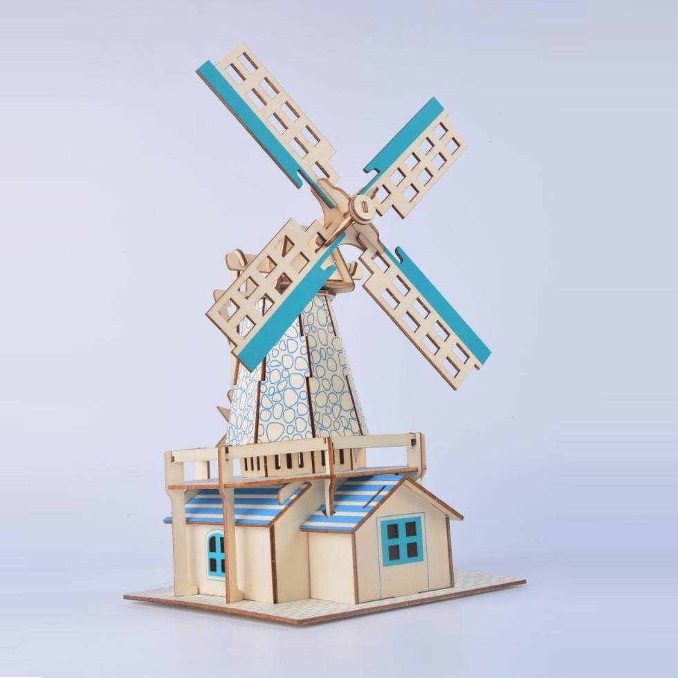 Đồ chơi lắp ráp gỗ 3D Mô hình Cối Xay Gió Dutch Windmill Laser