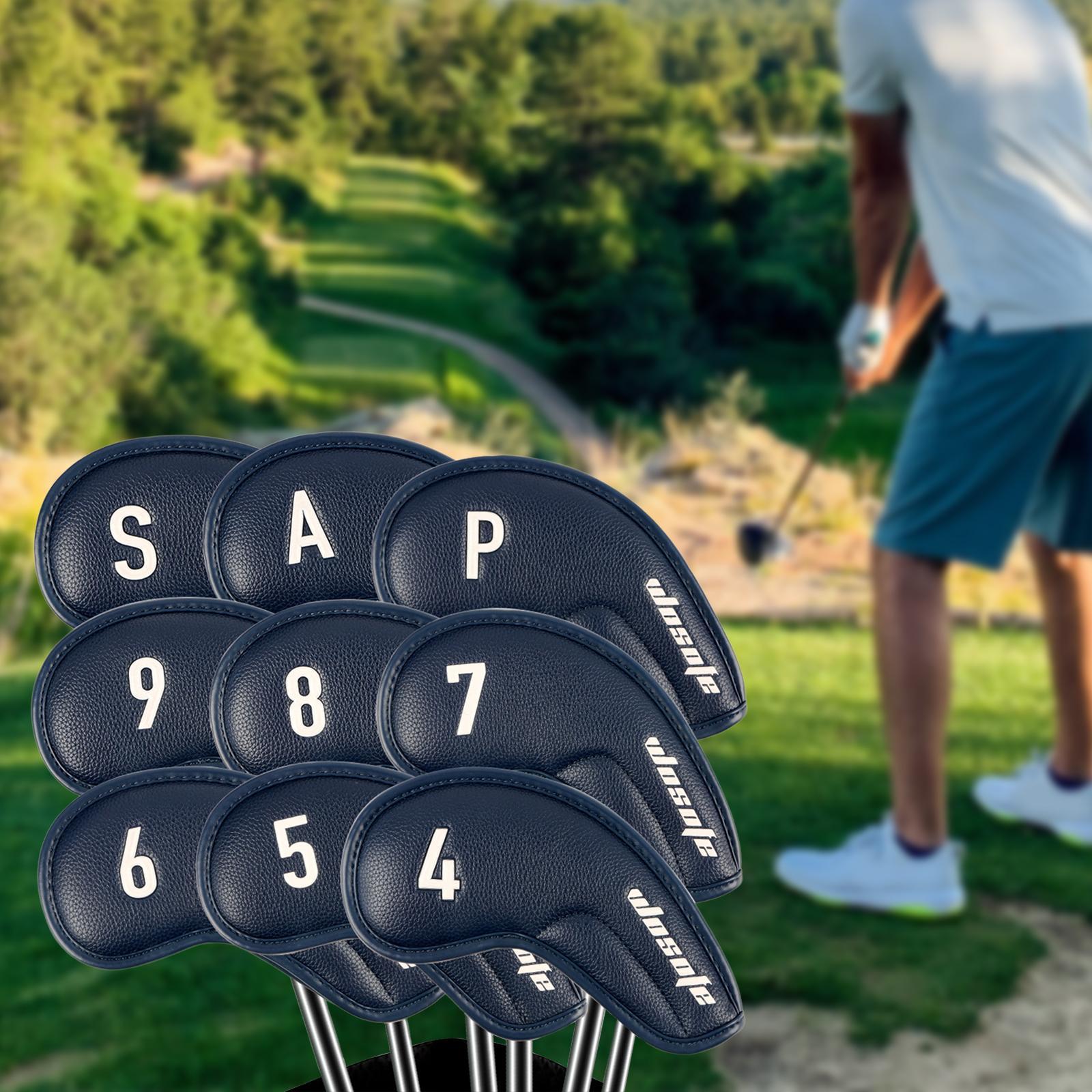 9Pcs Golf Iron Covers Set Golf Club Headcovers PU Leather Embroidered Number Protective Cover Golf Clubs Case Protector for Beginner Golfers