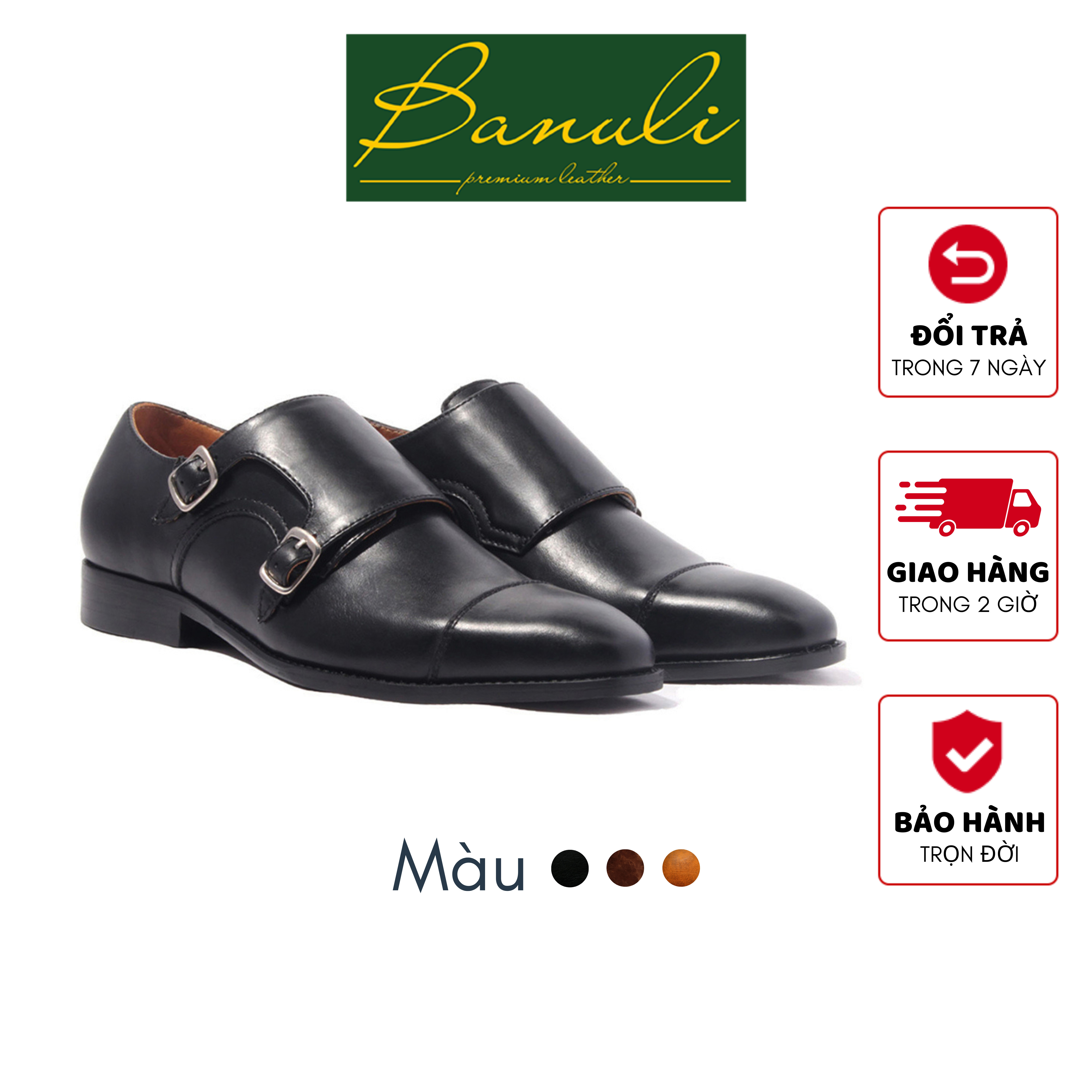 Giày Tây Nam Monkstrap BANULI H1DS3M0 - Da Bò Mộc Siêu Mềm, Đế Khâu Blake Siêu Nhẹ Siêu Êm