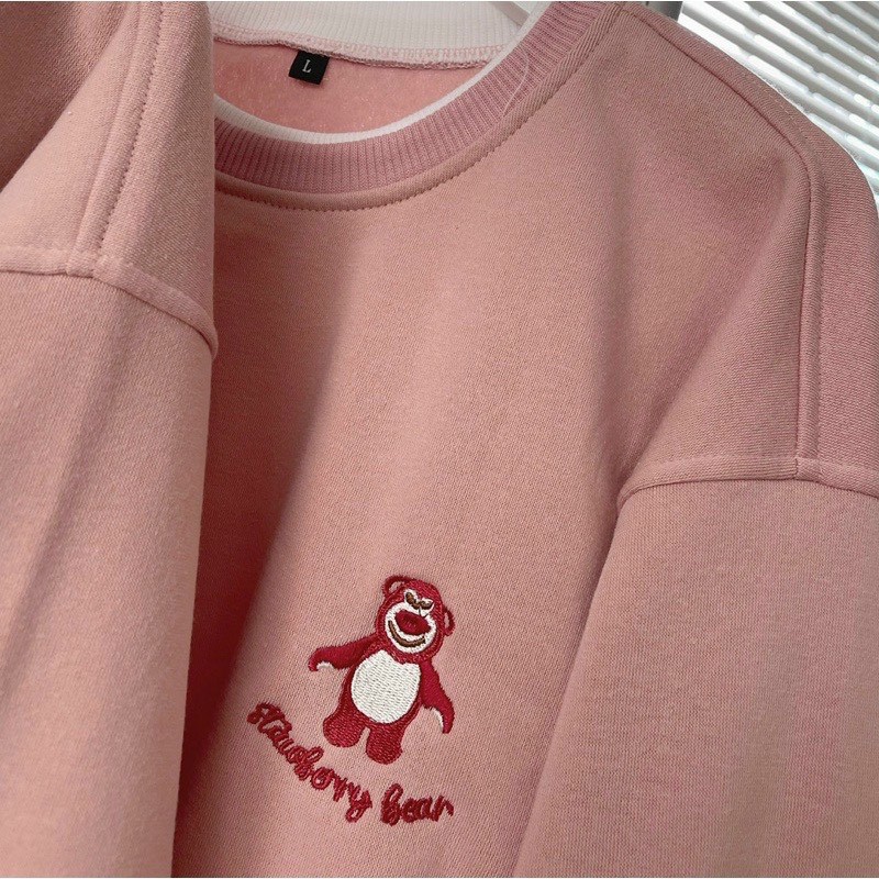 Áo Sweater nỉ bông BEAR Gấu màu hồng form rộng nam nữ, áo chui đầu, áo thun tay dài ulzzang unisex nữ