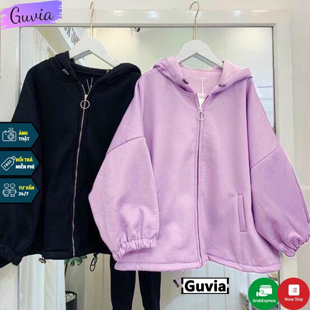 Áo khoác nỉ Hoodie Dây Kéo KHÓA TRÒN Ulzzang form rộng Unisex bông 2 lớp Guvia