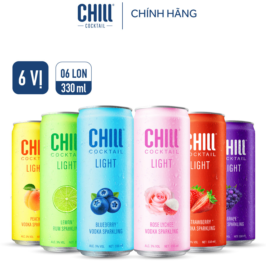 Thùng 6 lon Chill Cocktail Light mix vị 330ml/lon