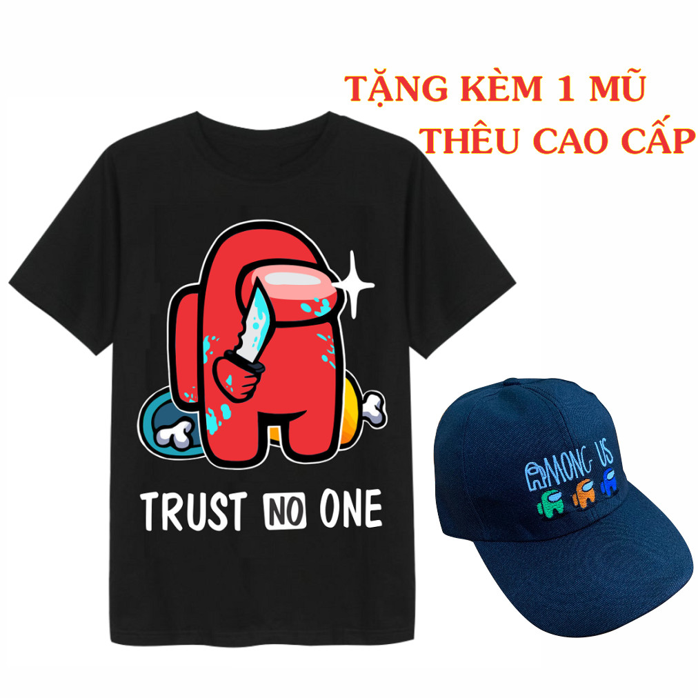 Combo Áo + Nón Áo AMong Us Màu Đen Hình Đỏ Hình In 3D Sắc Nét TẶNG 1 Nón Thêu AMONG US Chất Liệu Kaki