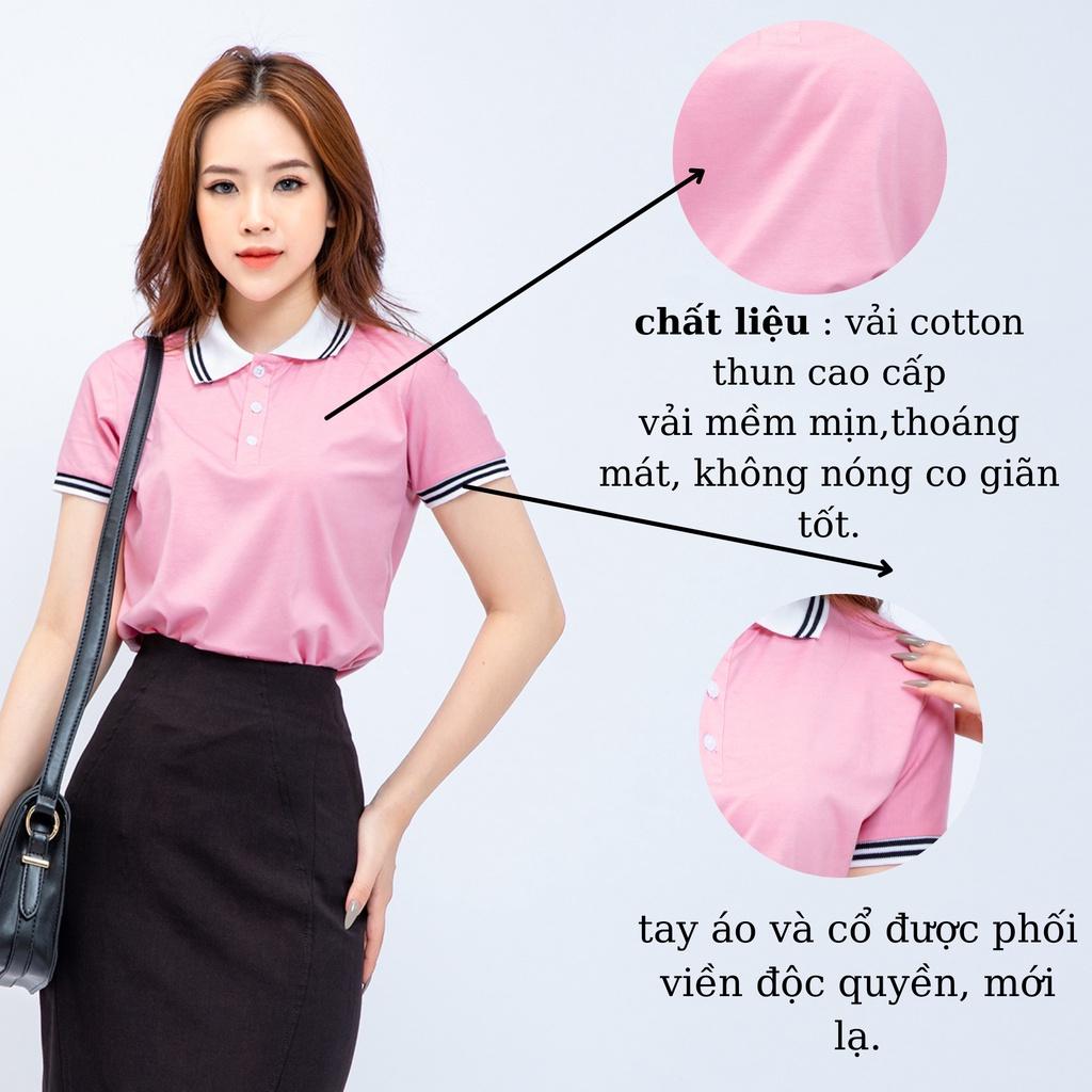 Áo phông nữ có cổ mùa hè AMYRA, polo tay ngắn co giãn basic vải cotton thun trơn trắng đen mặc đi làm, thể thao AT021