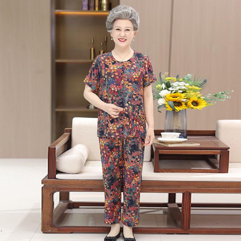 Đồ bộ mặc nhà cho người già cao tuổi, bộ mặc nhà tay cộc quần dài nữ trung niên