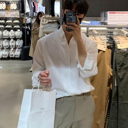 Áo sơ mi nam TRAZ tay dài mẫu mới nẹp liền không nút phong cách Hàn Quốc vải cotton lụa rất đẹp mịn mát