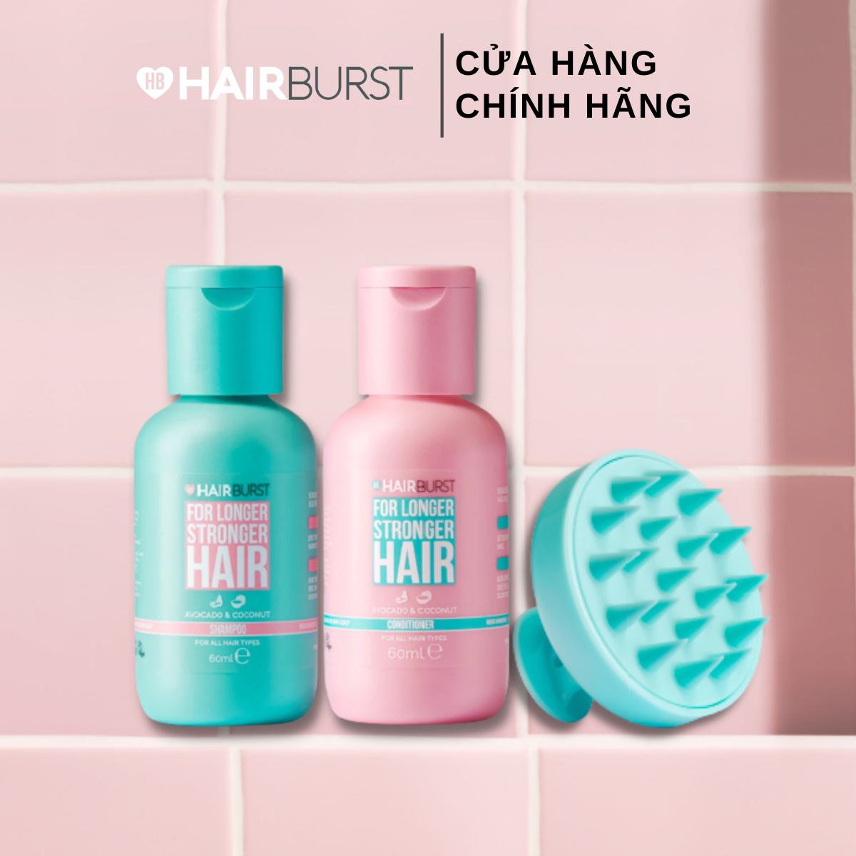 Combo chăm sóc da đầu set gội xả travel 60ml/chai + lược gội đầu Hairburst