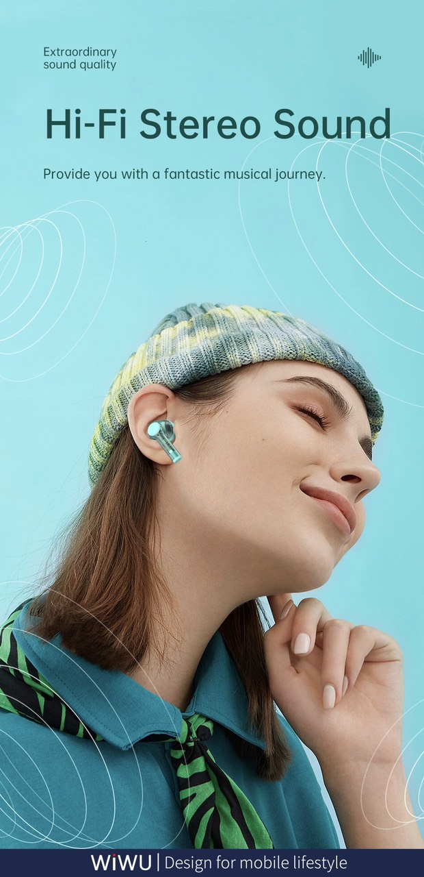 Tai nghe Wiwu Pure Sound TWS12 kết nối Bluetooth V5.3, có điều khiển cảm ứng trực tiếp trên tai nghe - Hàng chính hãng