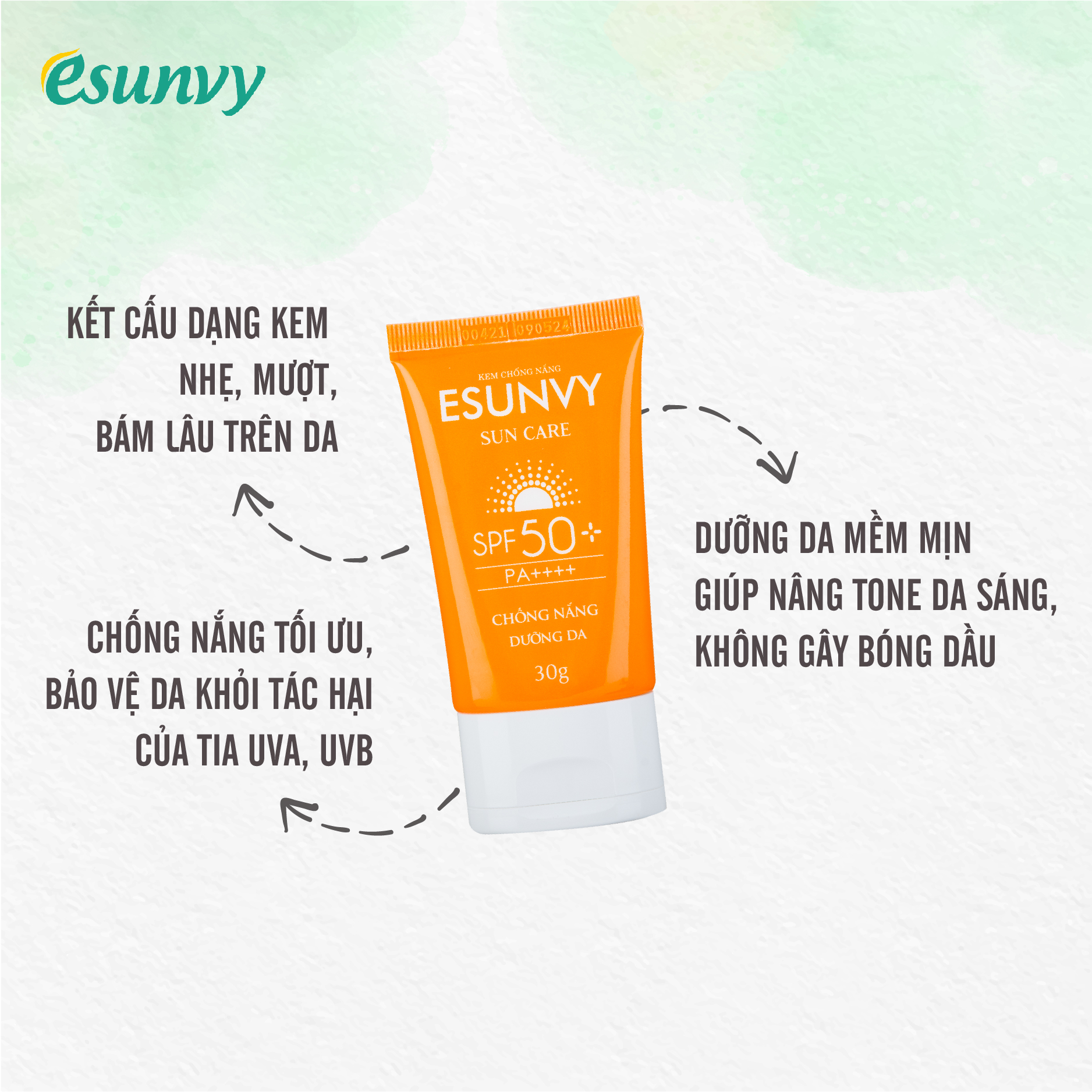 KEM CHỐNG NẮNG ESUNVY SUN CARE SPF50+/PA++++ - Chống nắng, dưỡng da - Tuýp 30g