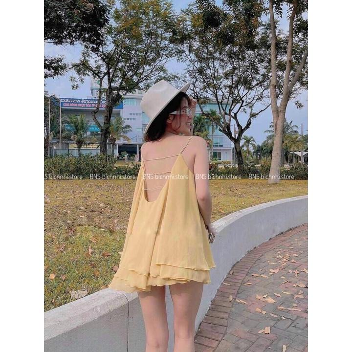 ĐẦM ĐI BIỂN 2 DÂY GIẤU QUẦN VOAN BÈO 2 LỚP ĐAN LƯNG GỢI CẢM - Backless Cami Dress D5039 - BNS
