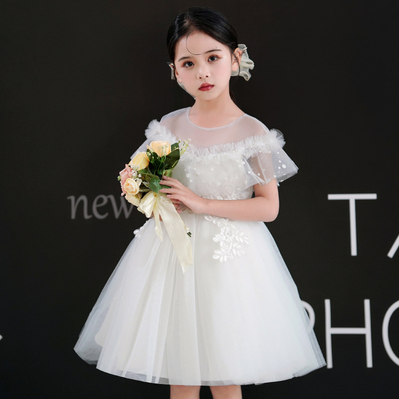 Đầm công chúa cho bé gái màu trắng múa và dự tiệc đẹp từ 12-35kg hàng Quảng Châu cao cấp