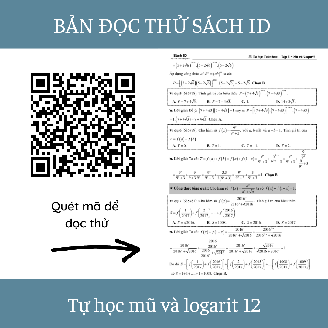 Sách ID luyện thi THPT QG 2023 theo chuyên đề Tự Học Mũ và Logarit mới nhất