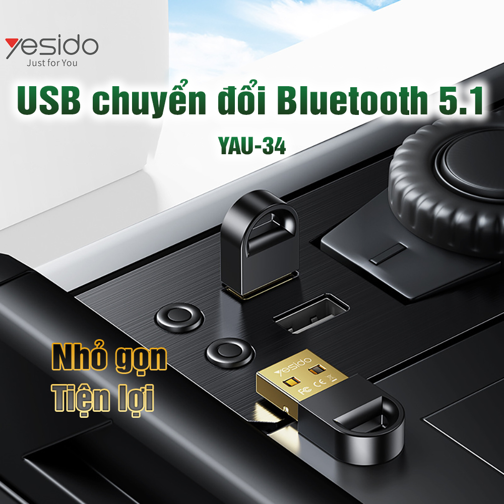 USB chuyển đổi Bluetooth 5.1 YAU-34 Nhỏ gọn Nhẹ Nhàng Không Delay Hàng chính hãng