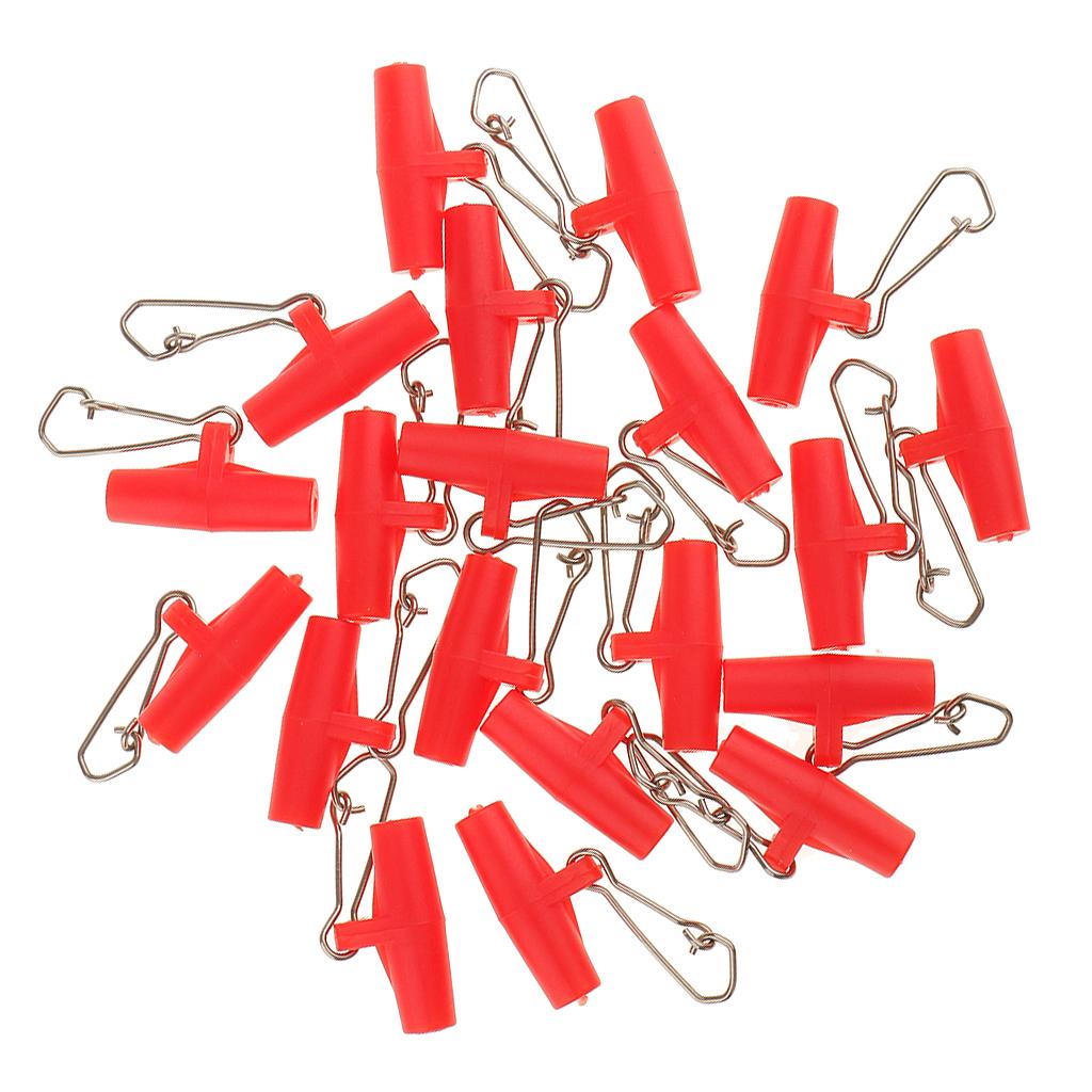 20Pcs Fishing Sinker Slides with Hooked Snap Connector for Braid Line L Red