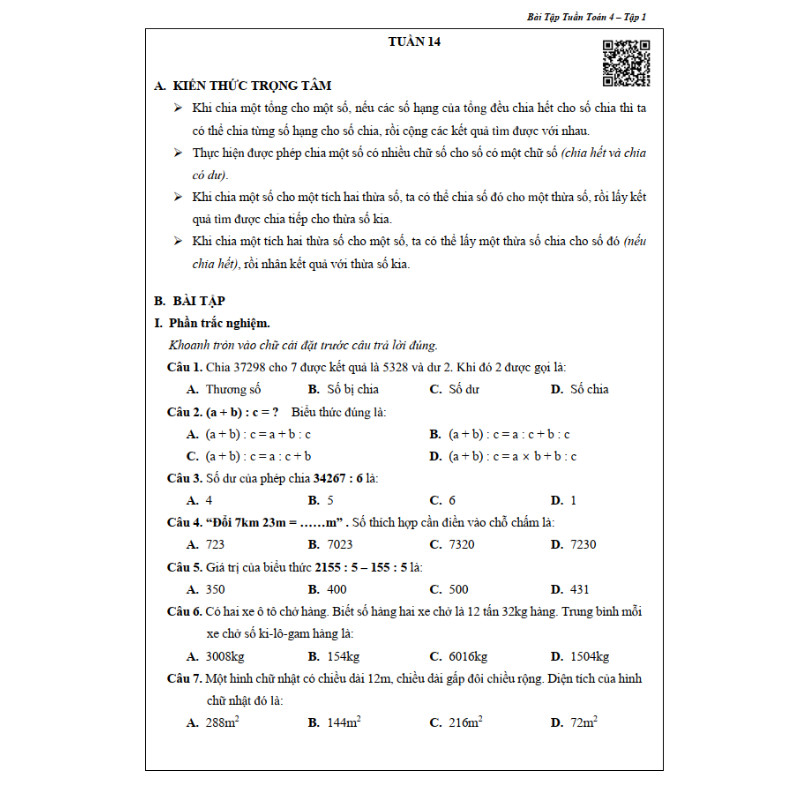 Bài Tập Tuần Toán 4 - Tập 1