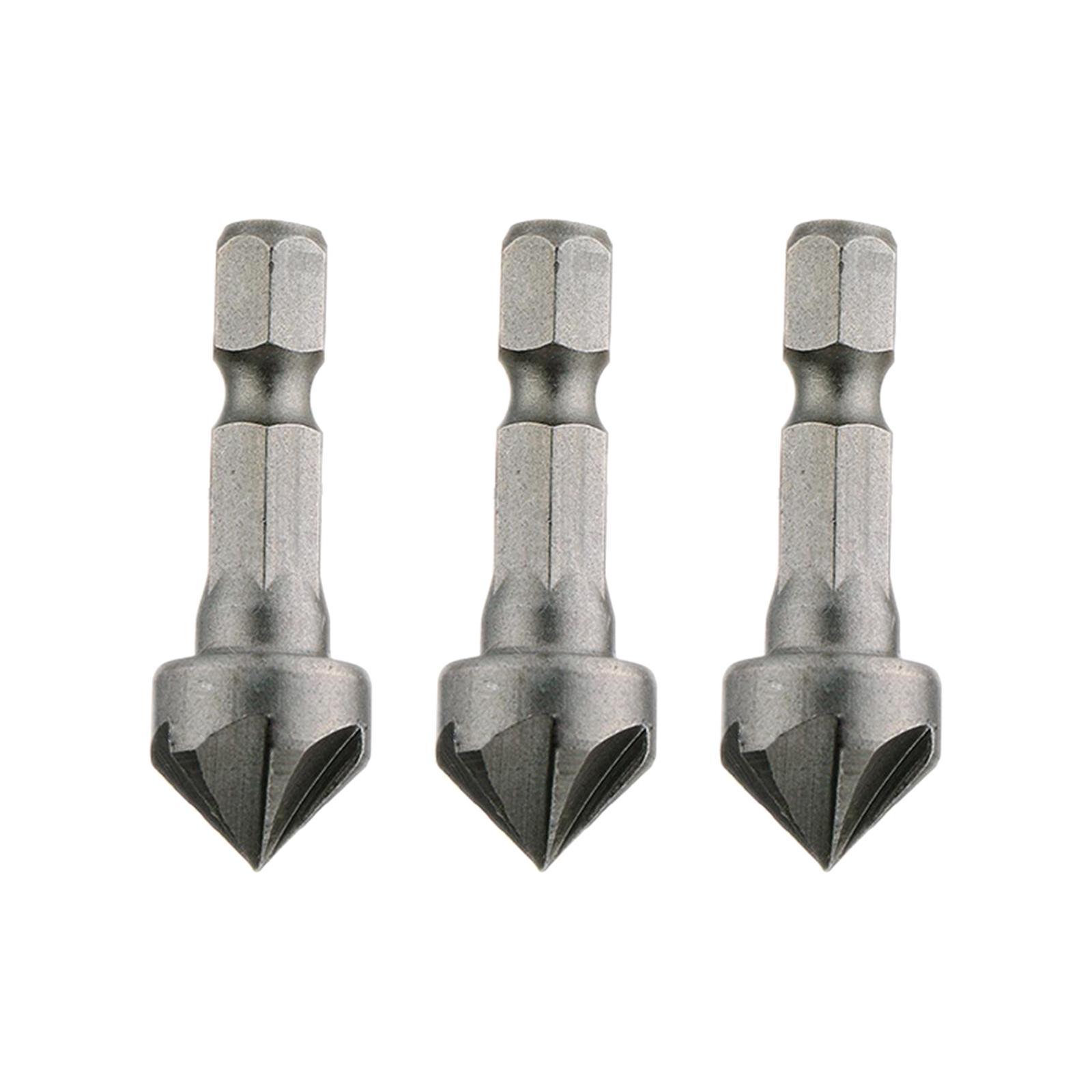 3x 5 Flute Countersink Drill Hexagonal Cutting Metal Tools for Woodworking