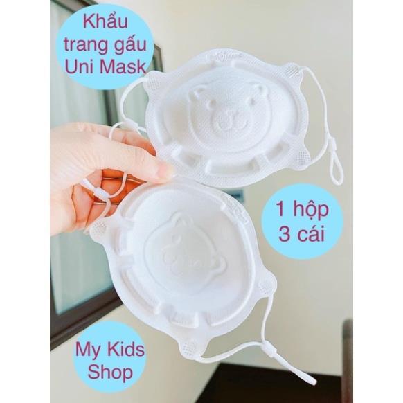 Hộp 3 khẩu trang gấu Uni Mask cho bé 6 tháng - 3 tuổi (có nút chỉnh dây đeo)