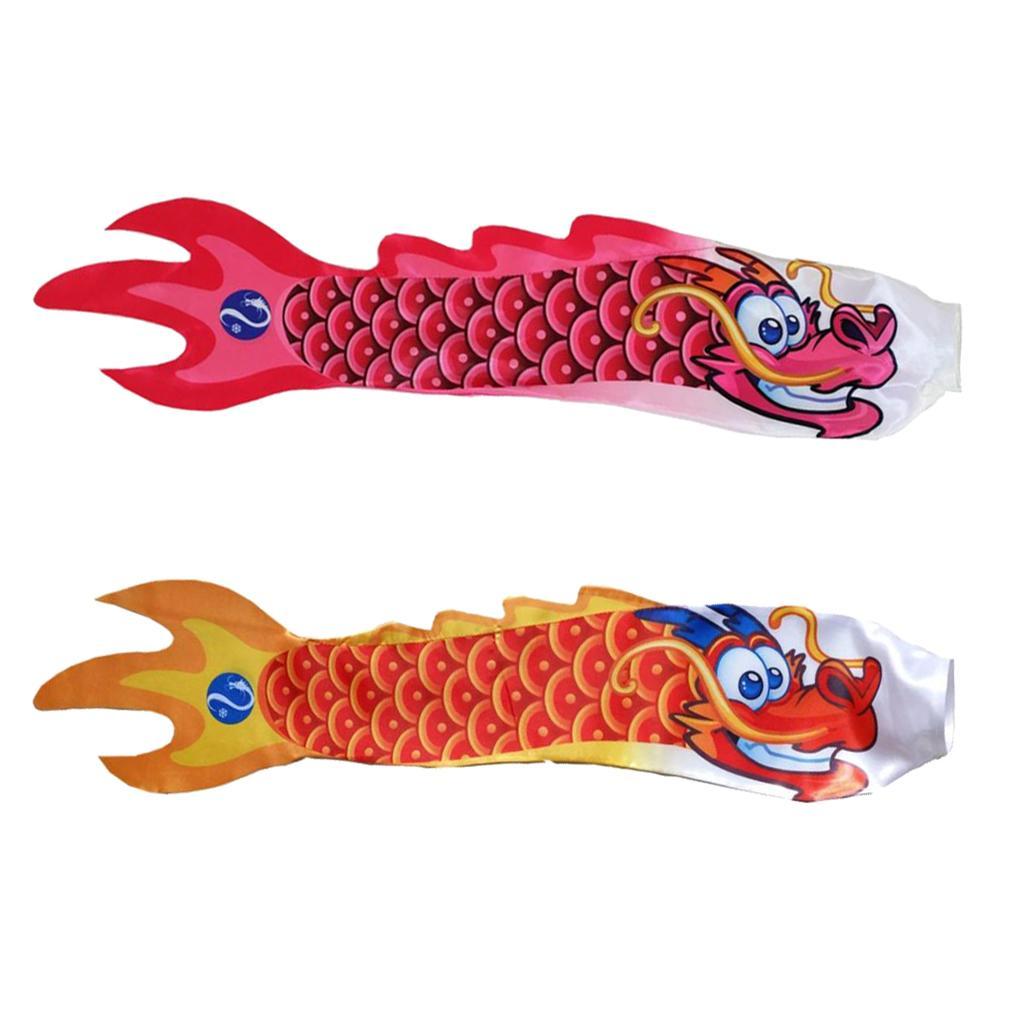 2Pcs Chinese Dragon  Outdoor Windsock Carp Streamer Hanging Decor 70cm