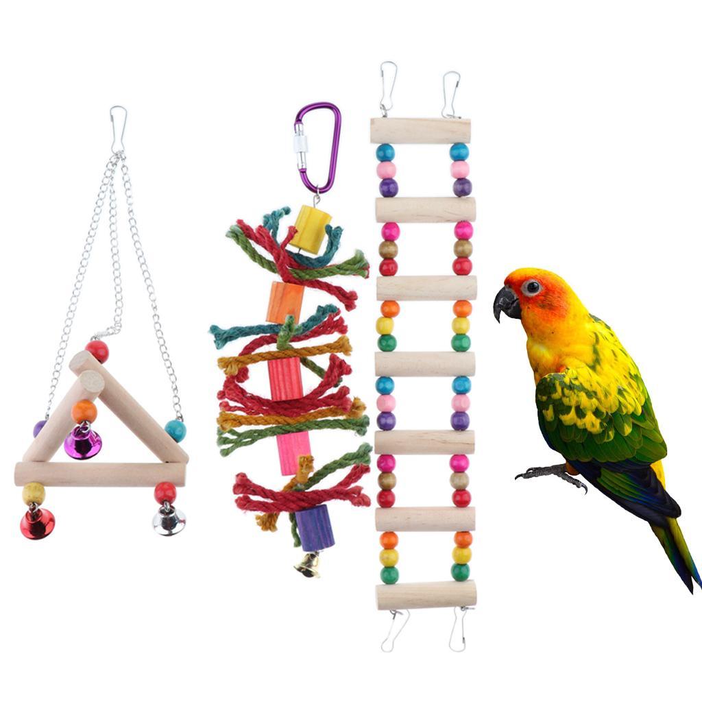 3pcs Pet Bird Bites Toy Parrot Chew Bell Toys Swing Cage Hanging Parakeet
