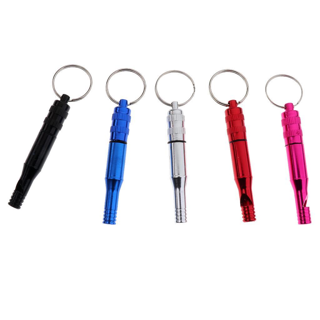 5pcs Aluminum Alloy Emergency Safety Whistle with Waterproof Compartment & Key Ring for Outdoor Hiking Travel Camping Boating
