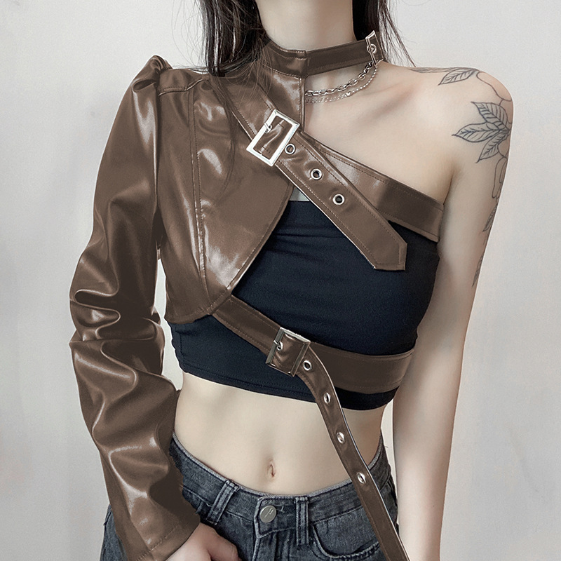 Cánh Tay Rời Da Một Bên Tay phối Chocker cổ cá tính form đẹp có 2 màu Đen và Nâu