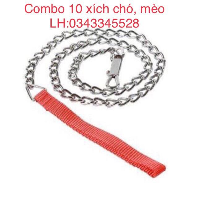 Xích chó mèo mạ đẹp có tay cầm màu đỏ