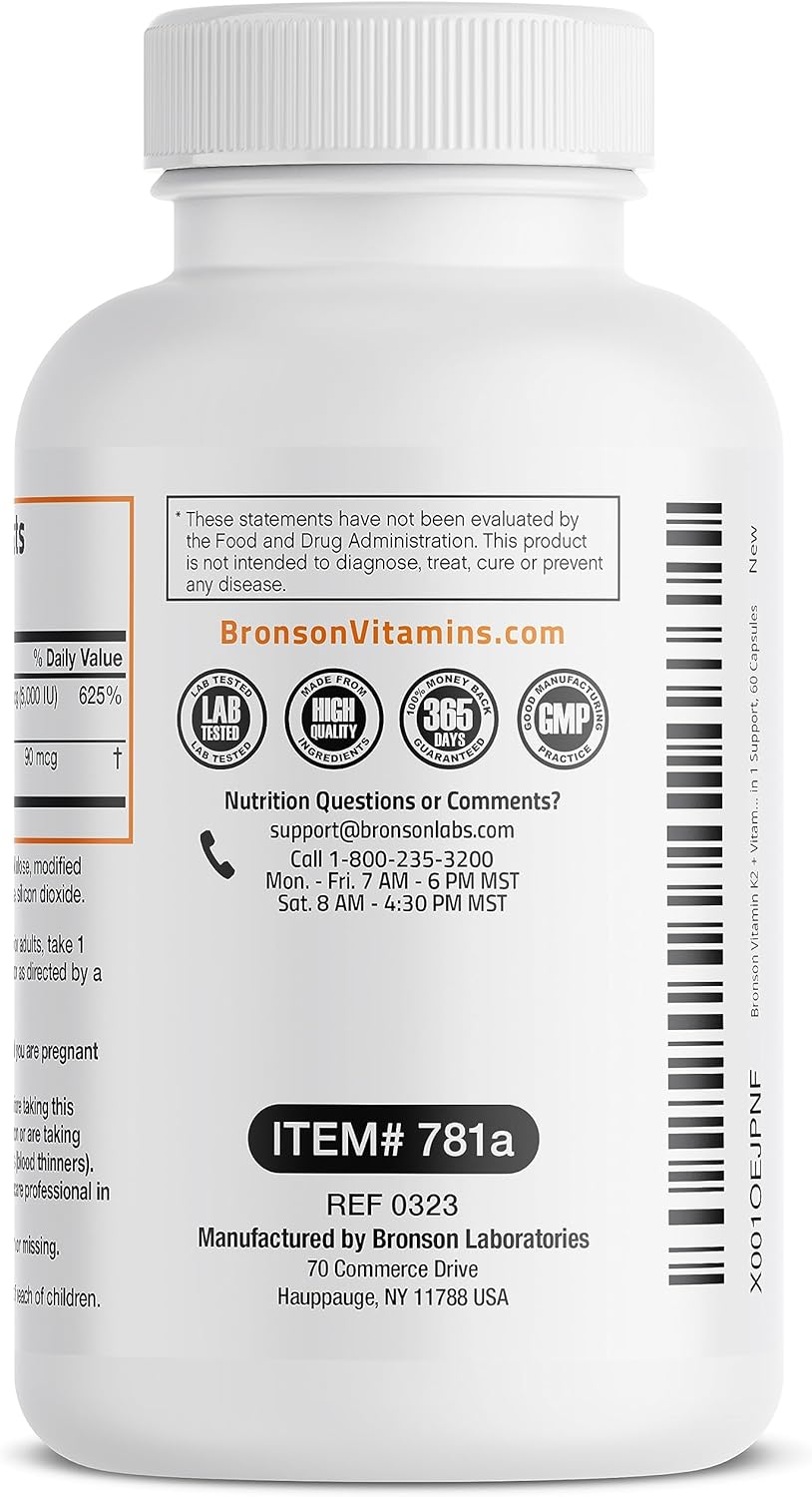 Vitamin K2 D3 - MK7 Bronson 250 Viên Hỗ trợ Giúp Xương Chắc Khỏe, Tăng Hóc Môn, Phát Triển Cơ