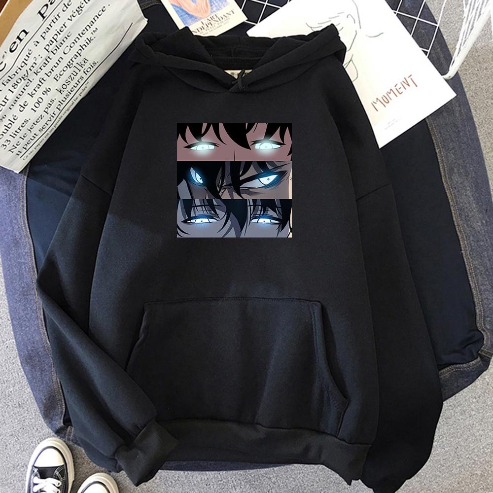 Áo Hoodie In Hình Harajuku Manga Solo Leveling Sung Jin-Woo Eyes Anime độc đẹp