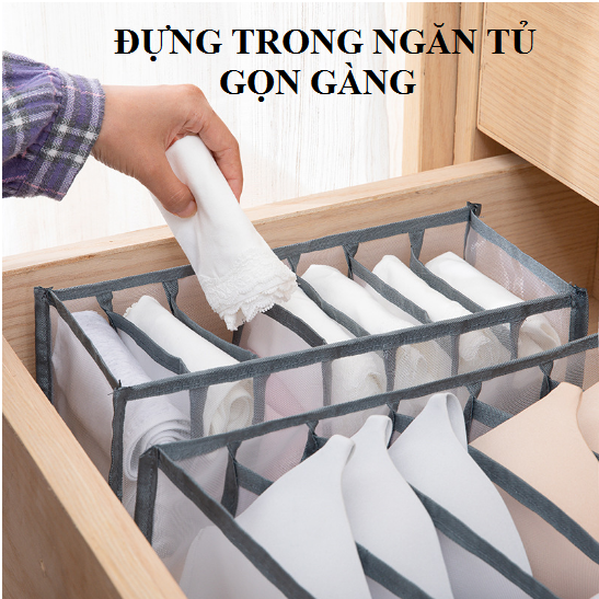 Túi lưới đựng đồ lót tất vớ cá nhân nhiều ngăn tiện lợi, hộp vải chia ô đựng đồ để tủ quần áo gọn gàng GD611-NQAL