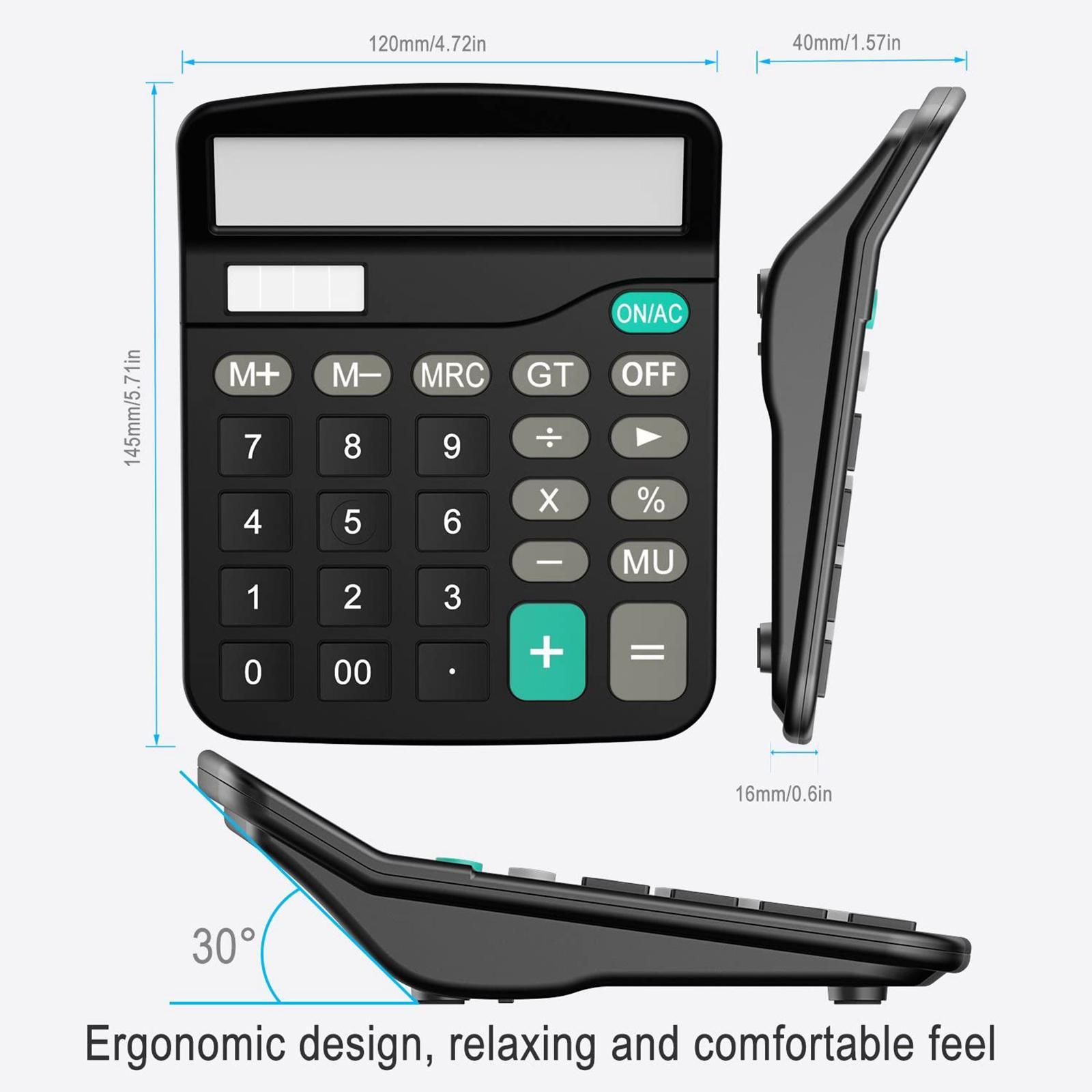 12-Digit Solar Battery Office Calculator with Large LCD Display Big Sensitive Button, Dual Power Desktop Calculators