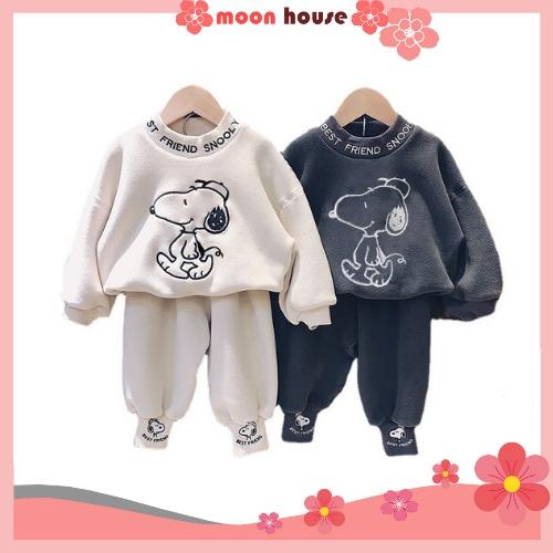 Bộ Nỉ Bông Thêu Hình Cún Cực Xinh Và Ấm Cho Bé, Bộ Nỉ Bông Cho Bé Trai Và Bé Gái Từ 6-27kg Moon House