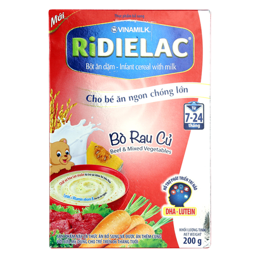 Bộ 2 Bột Ăn Dặm Vinamilk Ridielac Alpha Vị Bò Rau Củ (200g/ Hộp)